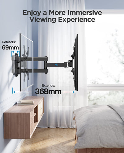 PERLESMITH TV Wandhalterung, Schwenkbare Neigbare Wandhalterung Fernseher für 13-42 Zoll Flach & Curved Fernseher oder Monitor bis zu 20kg, max.VESA 200x200mm