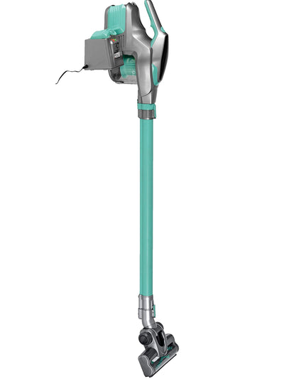 CLEANmaxx Akku-Zyklon-Staubsauger beutellos mit Akku | 2-in-1 Handstaubsauger, mit verschiedenen Düsen, Ideal für Tierhaare | Inkl. Wandhalterung mit integrierter Ladestation, 150 Watt [Türkis/Grau]