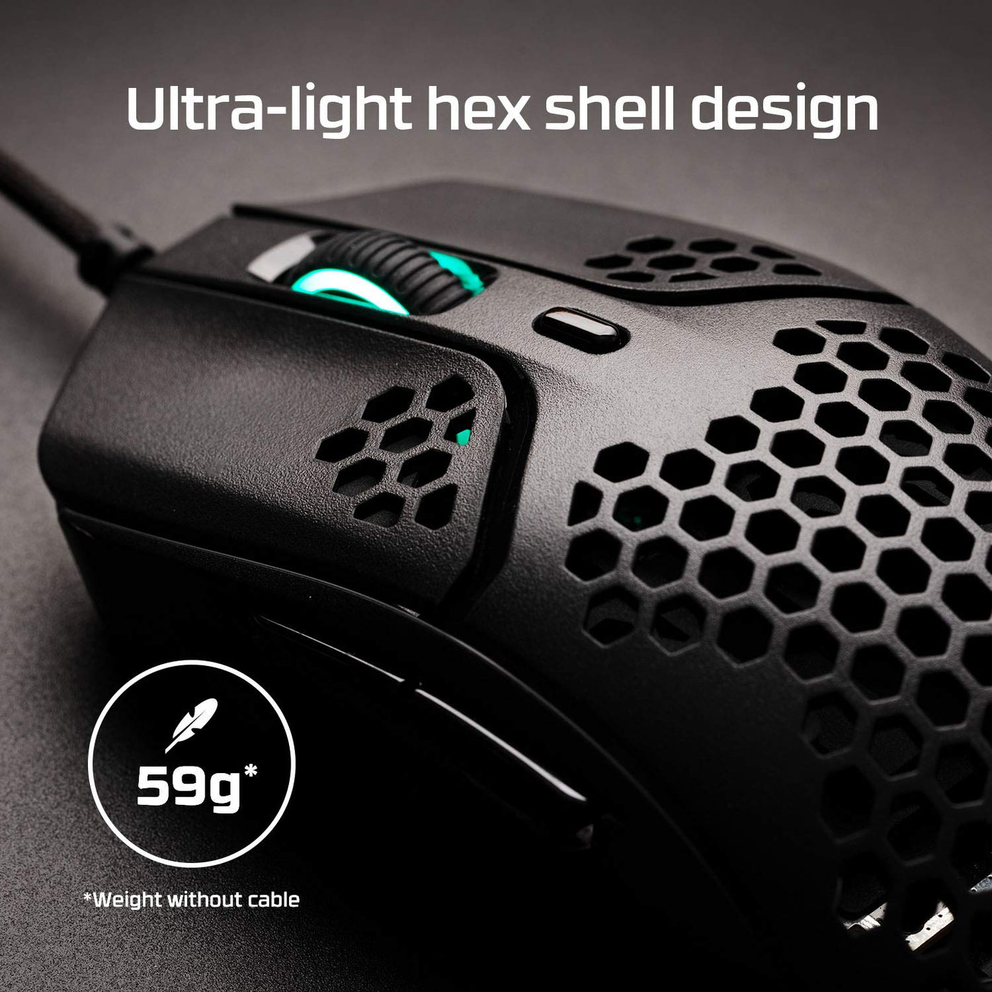 HyperX Pulsefire Haste Gaming-Maus – Ultraleicht, 59g, Wabenschale, Hex-Design, HyperFlex-Kabel, bis zu 16.000 DPI, 6 programmierbare Tasten