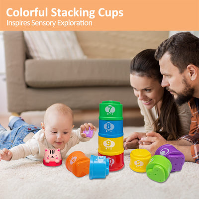 MOONTOY Stapelbecher Baby Spielzeug ab 1 Jahr, 11PCS Stapelturm Baby,Stapelwürfel ab 6 9 12 Monate,Badewannen Sandspielzeug 1-6 Jahr für drinnen, draußen, kinderspielzeug Geschenk