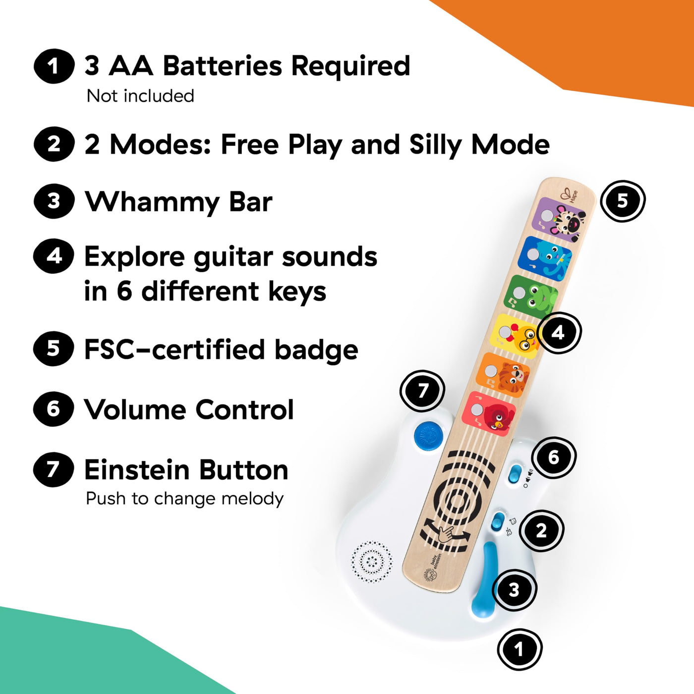 Baby Einstein, Hape, Strum Along Songs Magic Touch Holzspielzeug, Musikspielzeug Gitarre aus Holz, Elektronische Musikinstrumente, Aktivität und Sensorisches Spielzeug für Kinder, ab 6 Monaten