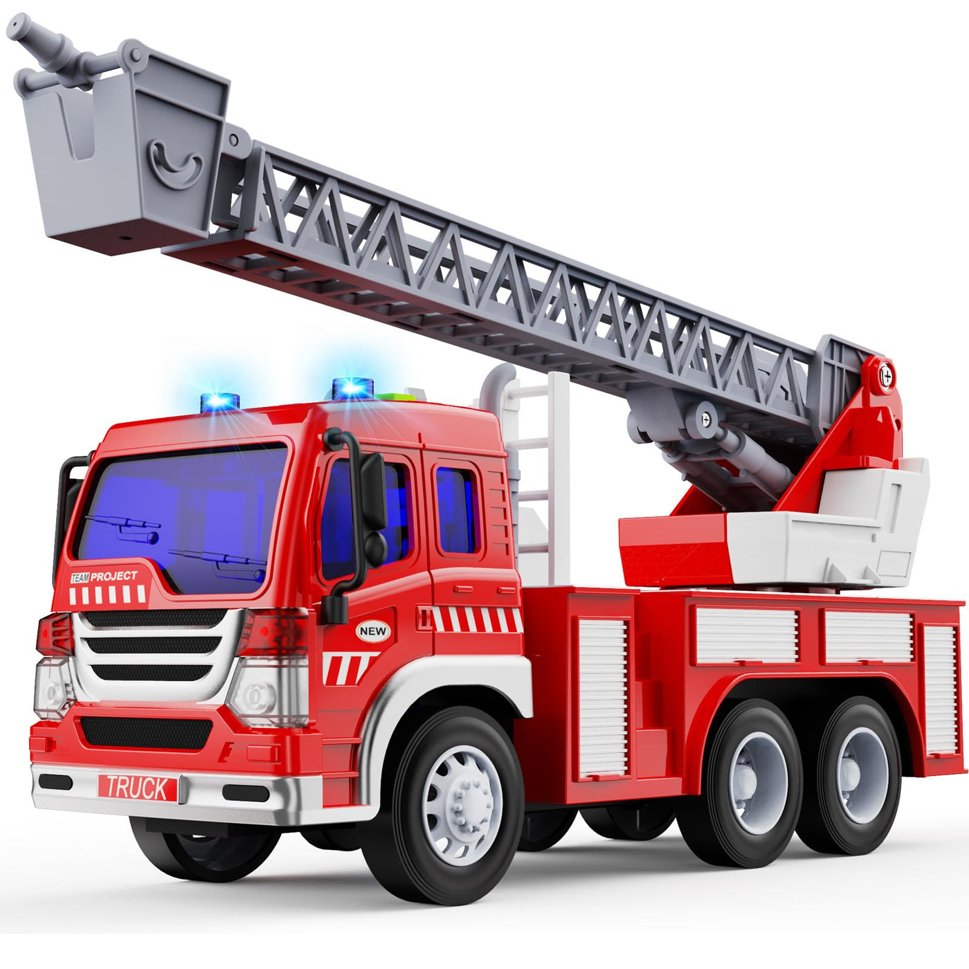 GizmoVine Feuerwehrauto Groß, Feuerwehr Auto Spielzeug mit Drehleiter, Sound und Licht, Große Spielzeugauto, Fire Truck Fahrzeuge, Geschenke für Jungen, Kinder Löschfahrzeug ab 3 4 5 6 7 8 Jahre