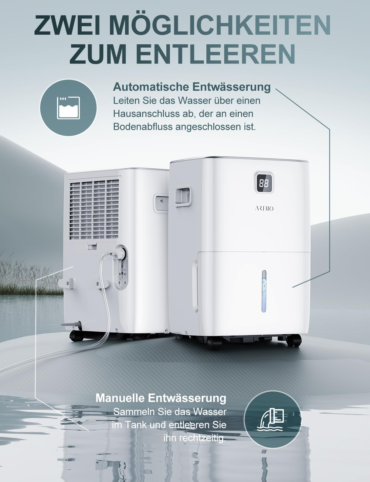 Luftentfeuchter Elektrisch 30L/24H, Mit Feuchtigkeitssensor und LED-Anzeige, Raumgröße ca.300m³/100m², 4L Wassertank und Abflussrohr, 24H Timer, für Gegen Feuchtigkeit, Schimmel und Wäschetrocknung