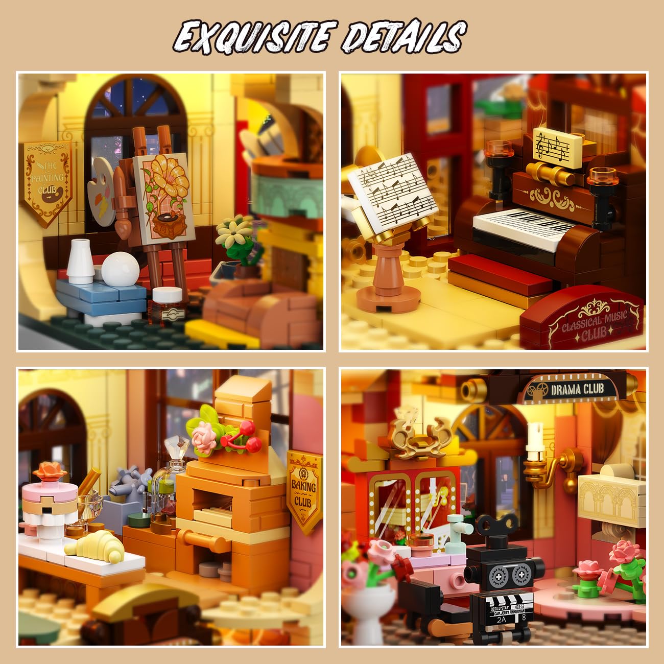 INSOON Universitäts Haus Bauspielzeug mit Licht, 1629 Stück Campus Architekturmodell mit Malerei Theater Back Musikclubs, Heimdekorations Klemmbausteine Geschenk für Erwachsene Jungen Mädchen ab 12+