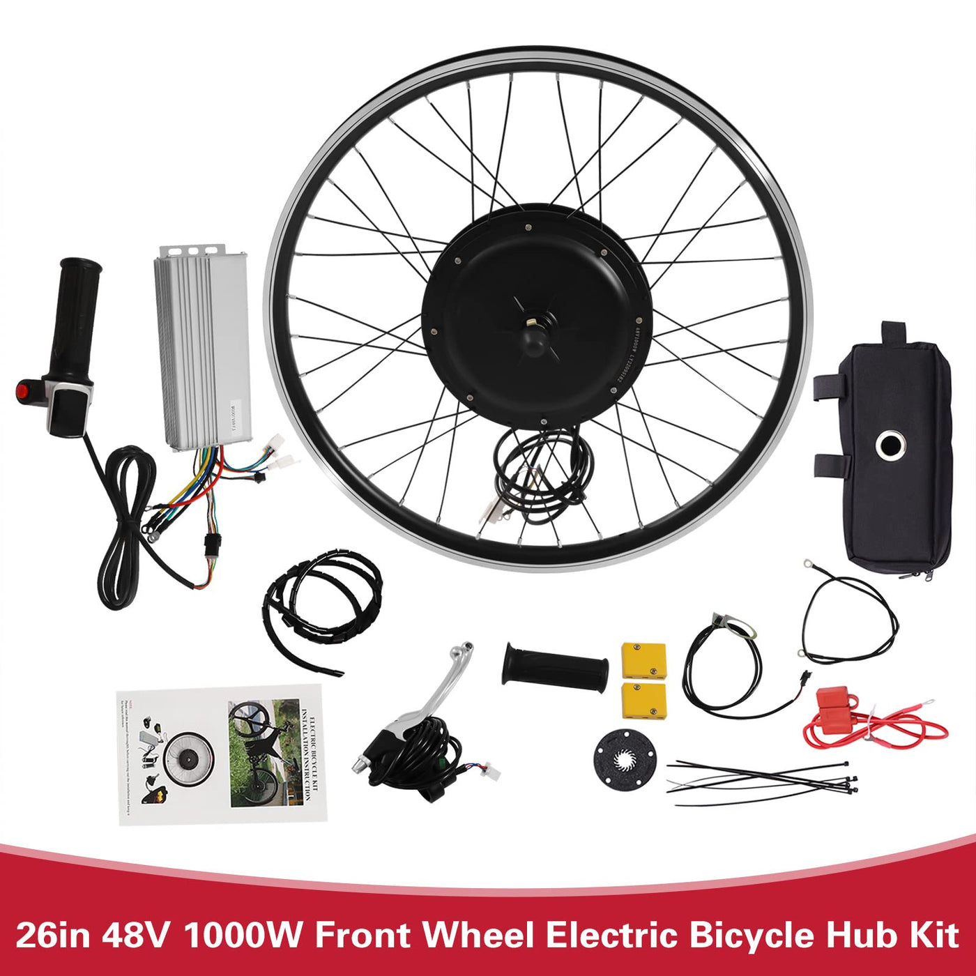 GramStudio 26 Zoll Ebike Umbausatz, 48V 1000W E-Bike Vorderrad Umbausatz Kit, Electric Bicycle Nachrüstsatz, 440RPM, 55km/h, 45N. M, Brushless Motor (Reifen Nicht Enthalten)