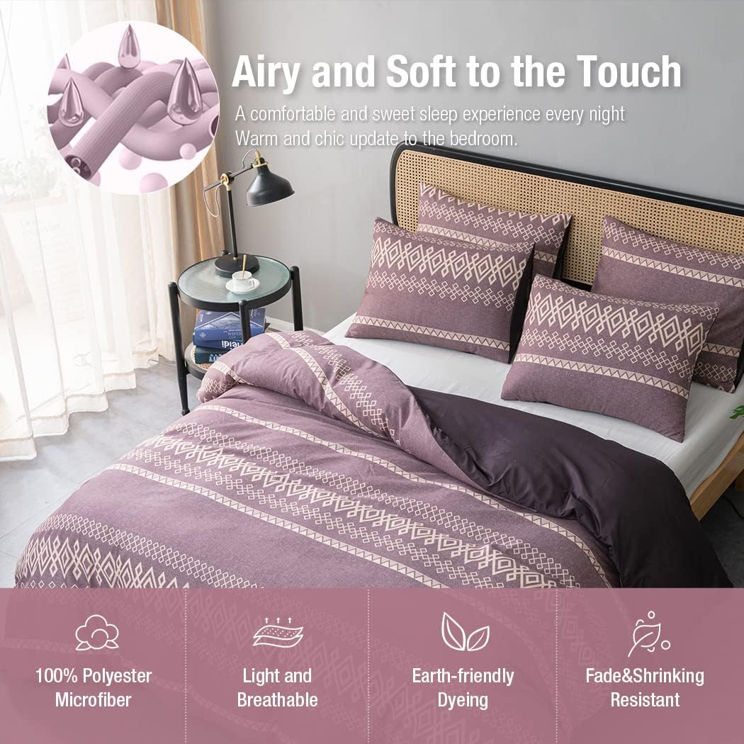 Lekesky Bohemian Bettwäsche 200x200 cm 3 Teilig - Bettbezug mit Reißverschluss und 2 Kissenbezug 80x80cm, Rosa