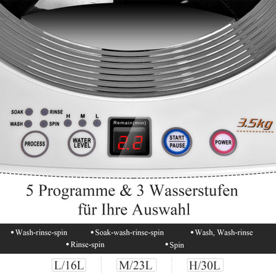 RELAX4LIFE Vollautomatische Waschmaschine 3,5 kg, Waschvollautomat mit Pump & Display, Toplader Miniwaschmaschine mit Schleuder & 6 Wasche-Modelle, 240W, für Camping & Wohnmobil, 43 x 43 x 75cm, Weiß