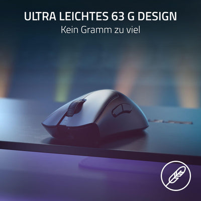 Razer DeathAdder V3 Pro + HyperPolling Wireless-Adapter - Ultra leichte E-Sport-Maus mit echten 8K Hz kabelloser Abtastrate (63 gr, Optischer Focus Pro 30K, Optische Switches 3. Gen) Schwarz
