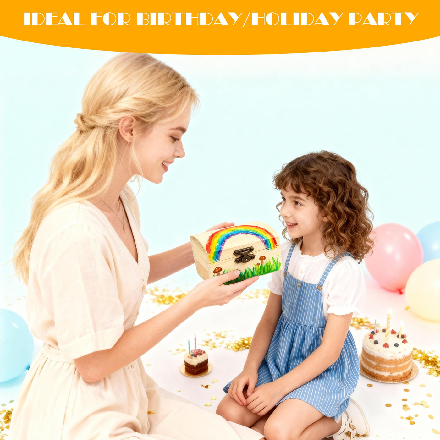 10Stück Schatztruhe Kindergeburtstag,Mini Schatztruhe,Schatzkiste Holz Bastelset,Kleine Schatztruhe Kinder,Holzbox mit Deckel enthält Buntstifte und Aufkleber,Perfekt zum Malen und Basteln auf Partys