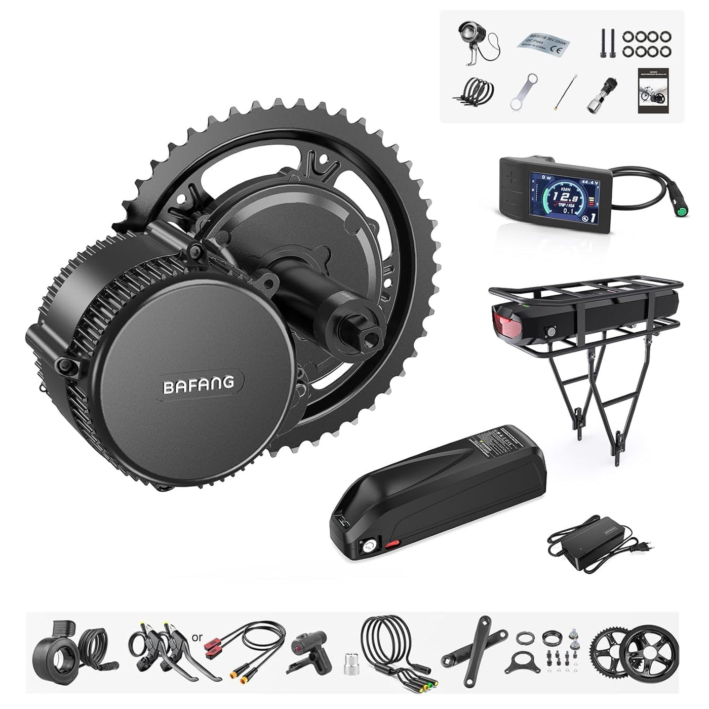 BAFANG 36V 350W Mittelmotor - BBS01B Mittelmotor-Kit mit Akku (optional) und LCD-Display für 68-73 mm Tretlager, 8fun BBS01 G340 Elektrofahrrad-Umrüstkit, DIY-E-Bike-Kit
