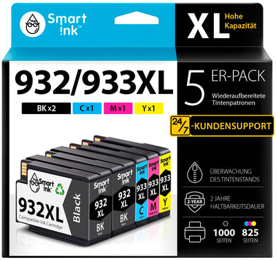 Smart Ink Kompatible Druckerpatronen als Ersatz für HP 932 XL 933 XL 932XL 933XL 5 Multipack (2 Schwarz & Cyan Magenta Gelb) Patronen Höher Kapazität für Officejet 6600 6700 7612 7510 7110 6100 7610