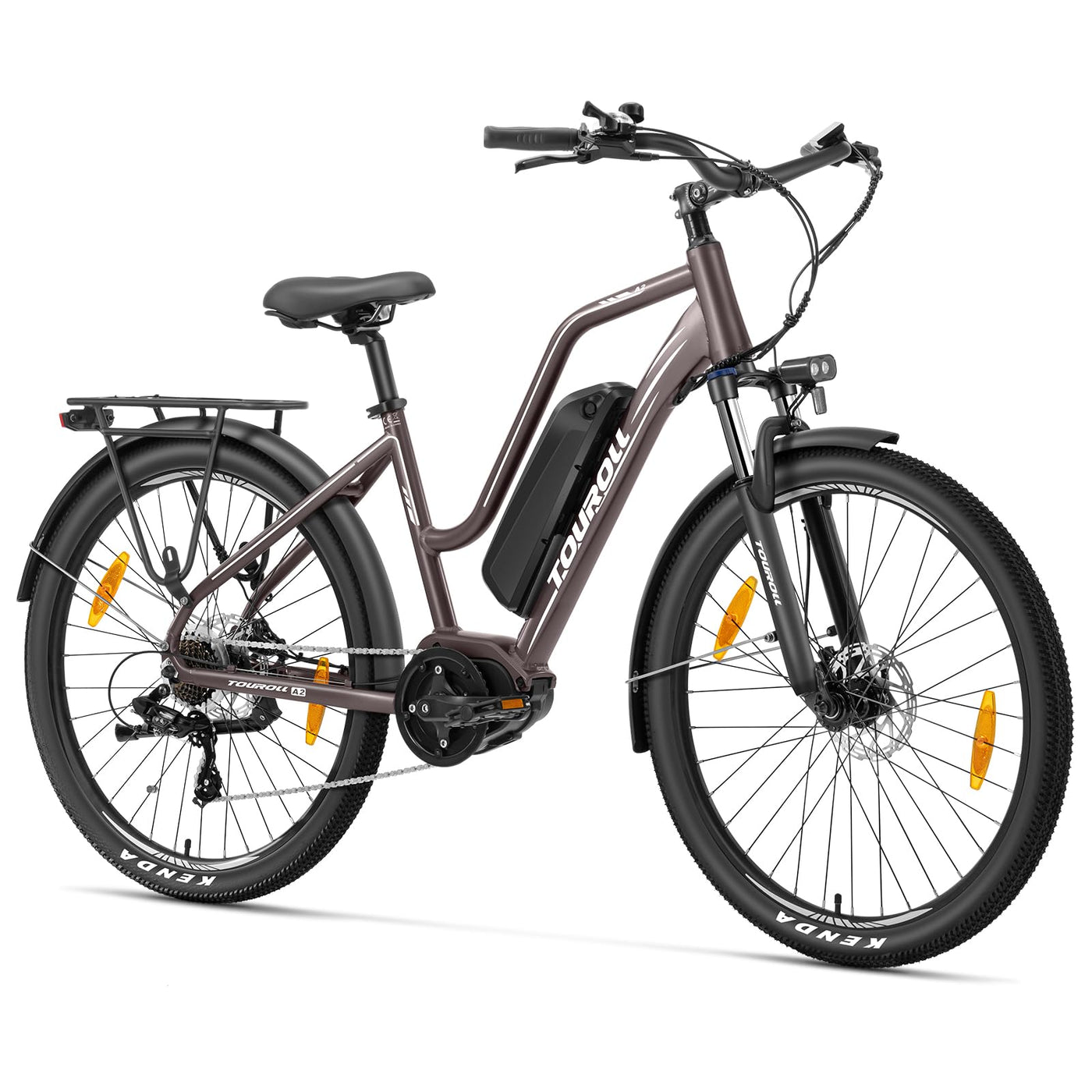 Touroll MA2 27.5'' E-Bike für Erwachsene, Cityräder Elektrofahrrad mit 250W 70N.M Mittelmotor Motor und 36V 468Wh Akku, Reichweite 100km, Hydraulische Scheibenbremse Ebikes für Herren Damen (Braun)