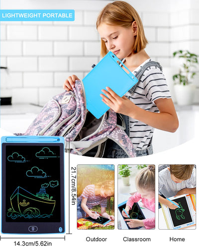 2 Packs LCD Schreibtafel für Kinder,Zaubertafel 8,5 Zoll, Bunter Bildschirm, Löschbarem Handschrift Block, Pädagogisches Spielzeug ab 2 3 4 Jahre Mädchen Jungen Geschenk Blau+Blau