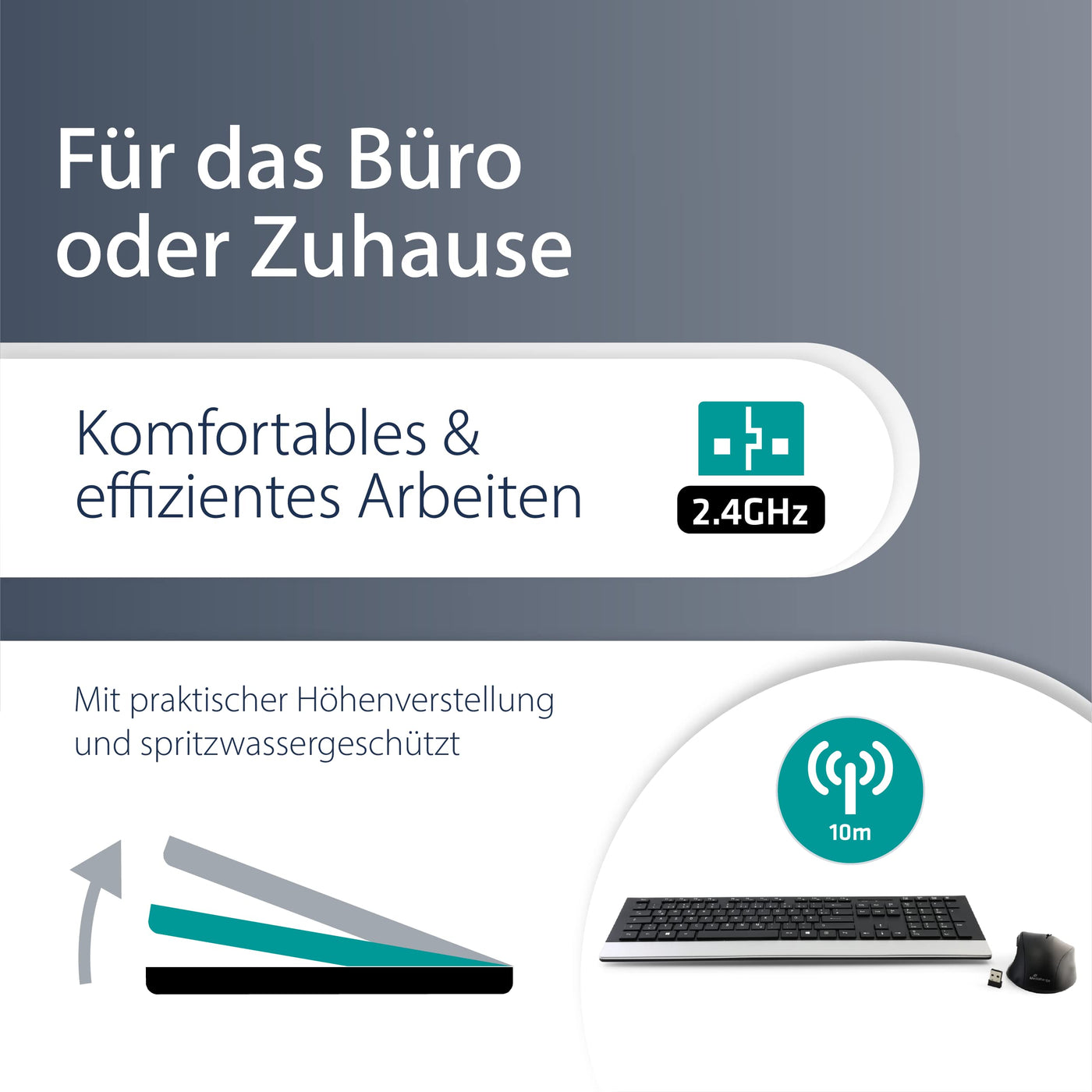 MediaRange Funk-Tastatur- und Maus-Set, Highline Serie, QWERTZ, schwarz/silber