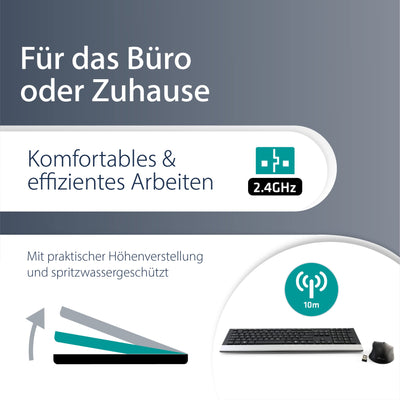 MediaRange Funk-Tastatur- und Maus-Set, Highline Serie, QWERTZ, schwarz/silber