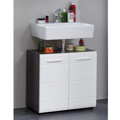 trendteam smart living - Waschbeckenunterschrank Unterschrank - Badezimmer - Line - Aufbaumaß (BxHxT) 60 x 57 x 31 cm - Farbe Sardegna Rauchsilber mit Weiß Hochglanz - 189830103