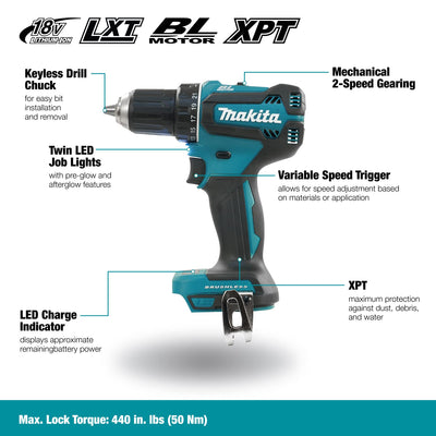 Makita DDF485RTJ Akku-Bohrschrauber 18, 0V, Blau/Silber