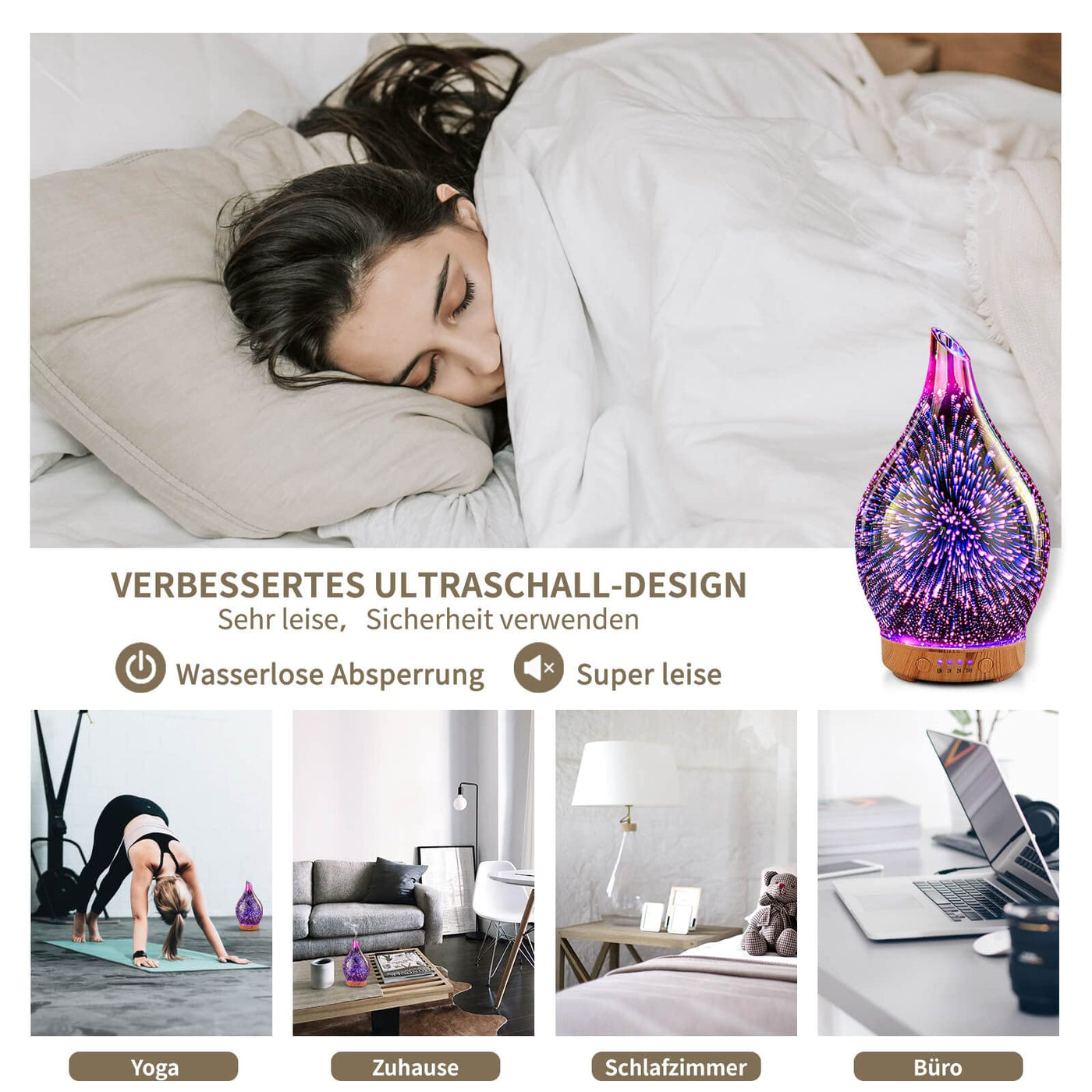 Porseme Aroma Diffuser Luftbefeuchter 100ml,Handgeblasen 3D Luftbefeuchter Ultraschall Leise 7 farbwechselnde LEDs Raumbefeuchter BPA Frei für Wohnung Yoga SPA mit Timer (Rose Gold)