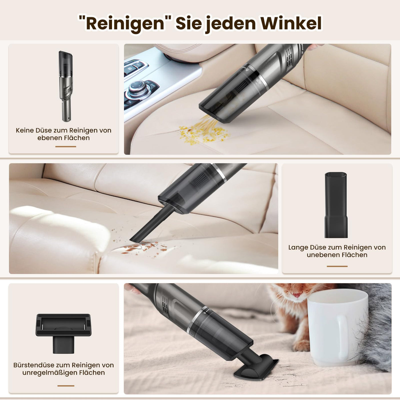 MZGO Handstaubsauger, 12000 Pa leistungsstarker Autostaubsauger, Leichter Mini-Handstaubsauger mit drehbarem Griff, Starke Zyklonsaugung für die Reinigung von Autos, Treppen, Sofas und Ecken.