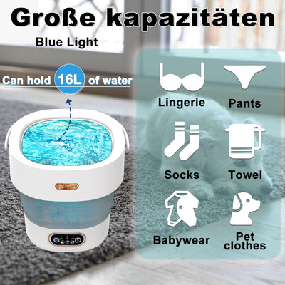 Mini Waschmaschine, 16L 2.3kg Camping Waschmaschine mit Schleuder, Mobile Waschmaschinen Tiefenreinigung von Unterwäsche, Babykleidung, Socks, Kleine Waschmaschine für Wohnungen, Schlafsäle, Grau