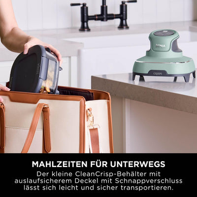 Ninja CRISPi tragbare Airfryer Heißluftfritteuse, 3,8 l, 4-in-1: Heißluftfrittieren, Braten, Warmhalten, Recrisp, kompakt, 6 Portionen, 2x herausnehmbare Glasbehälter & Deckel, 1700 W, Sage FN101EUSG