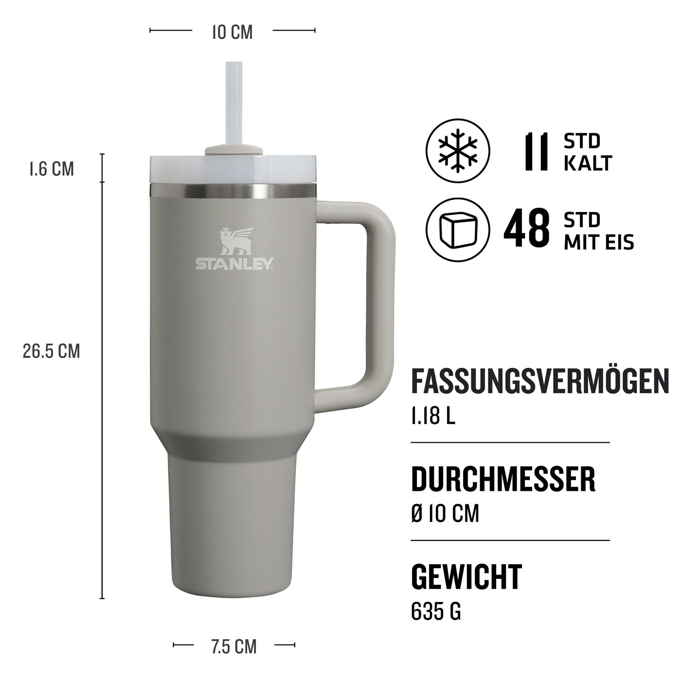 Stanley Quencher H2.0 FlowState Trinkflasche mit Strohhalm 1.2L - Thermobecher Kühlt 11 Stunden - 48 Stunden Eisgekühlt - Spülmaschinenfest - Thermosflasche BPA Frei - Kaffeebecher To Go - Ash