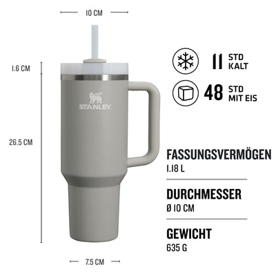 Stanley Quencher H2.0 FlowState Trinkflasche mit Strohhalm 1.2L - Thermobecher Kühlt 11 Stunden - 48 Stunden Eisgekühlt - Spülmaschinenfest - Thermosflasche BPA Frei - Kaffeebecher To Go - Ash