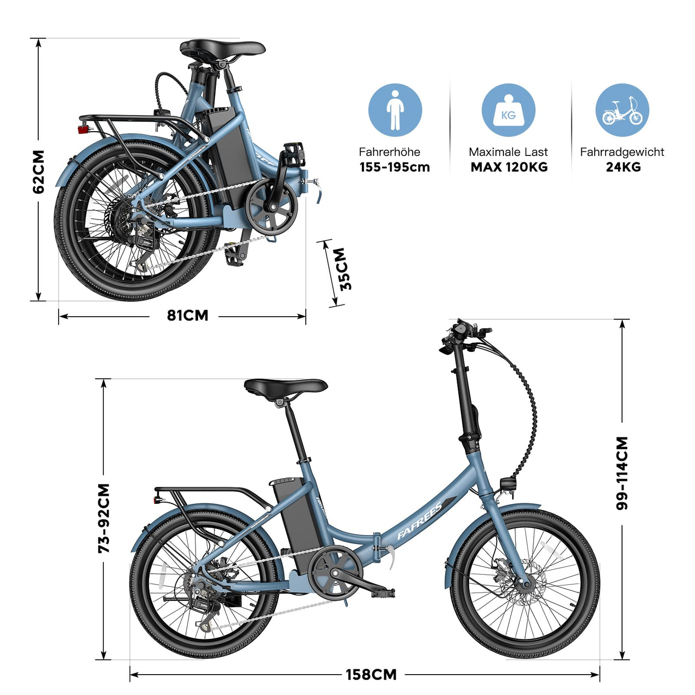 Fafrees F20 Lite, Klapprad e-Bike 20 Zoll, Elektrofahrrad 36V 16.75Ah, City EBike Herren Damen 250W 25km/h, e-Bike klapprad Reichweite bis zu 65-130 km E-Fahrrad, Schwarz