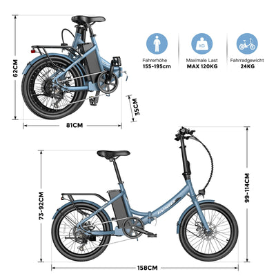 Fafrees F20 Lite, Klapprad e-Bike 20 Zoll, Elektrofahrrad 36V 16.75Ah, City EBike Herren Damen 250W 25km/h, e-Bike klapprad Reichweite bis zu 65-130 km E-Fahrrad, Schwarz
