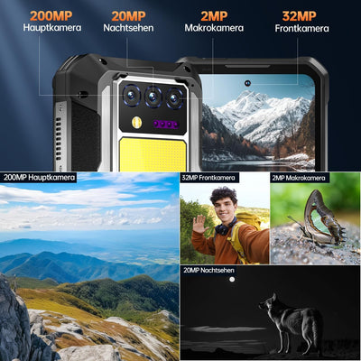 OUKITEL WP100 Titan Outdoor Handy 5G - 33000mAh Outdoor Smartphone mit 100 Lumen Projektor, 48GB RAM 512GB ROM 6,8" FHD+ Handy mit 1200 Lumen Campinglicht, 200MP+32MP+20MP Kamera, NFC/GPS/IP68/IP69K
