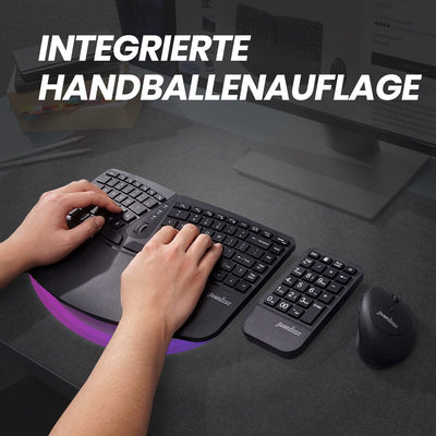 Perixx PERIDUO-606A 3-in-1 Kabellose Ergonomische Tastatur, Vertikale Maus, Numerisches Tastenfeld, Verstellbare Handballenauflage, QWERTZ