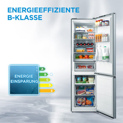 Midea MDRB521MGB02 Kühl-/Gefrierkombination/NoFrost/Inverter Kompressor/Metal Cooling/Niedrigtemperaturzone/180° Verstellbare Gefrierfach-Schublade/201 cm hoch/256 L Kühlteil/122 L Gefrierteil