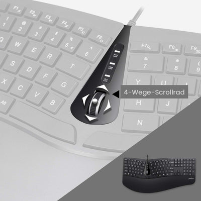 Perixx Periduo-505, Ergonomische Tastatur und Vertikale Maus Desktop Set, Geteiltes Tastenfeld, 4-Wege-Scrollrad, Anpassbare Handballenauflage, Flache Tasten, USB-Kabelgebunden, DE QWERTZ