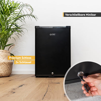 TZS First Austria Minikühlschrank abschließbar | Getränkekühlschrank lautlos | Wechselbarer Türanschlag | LED-Beleuchtung | ohne Gefrierfach | 40L