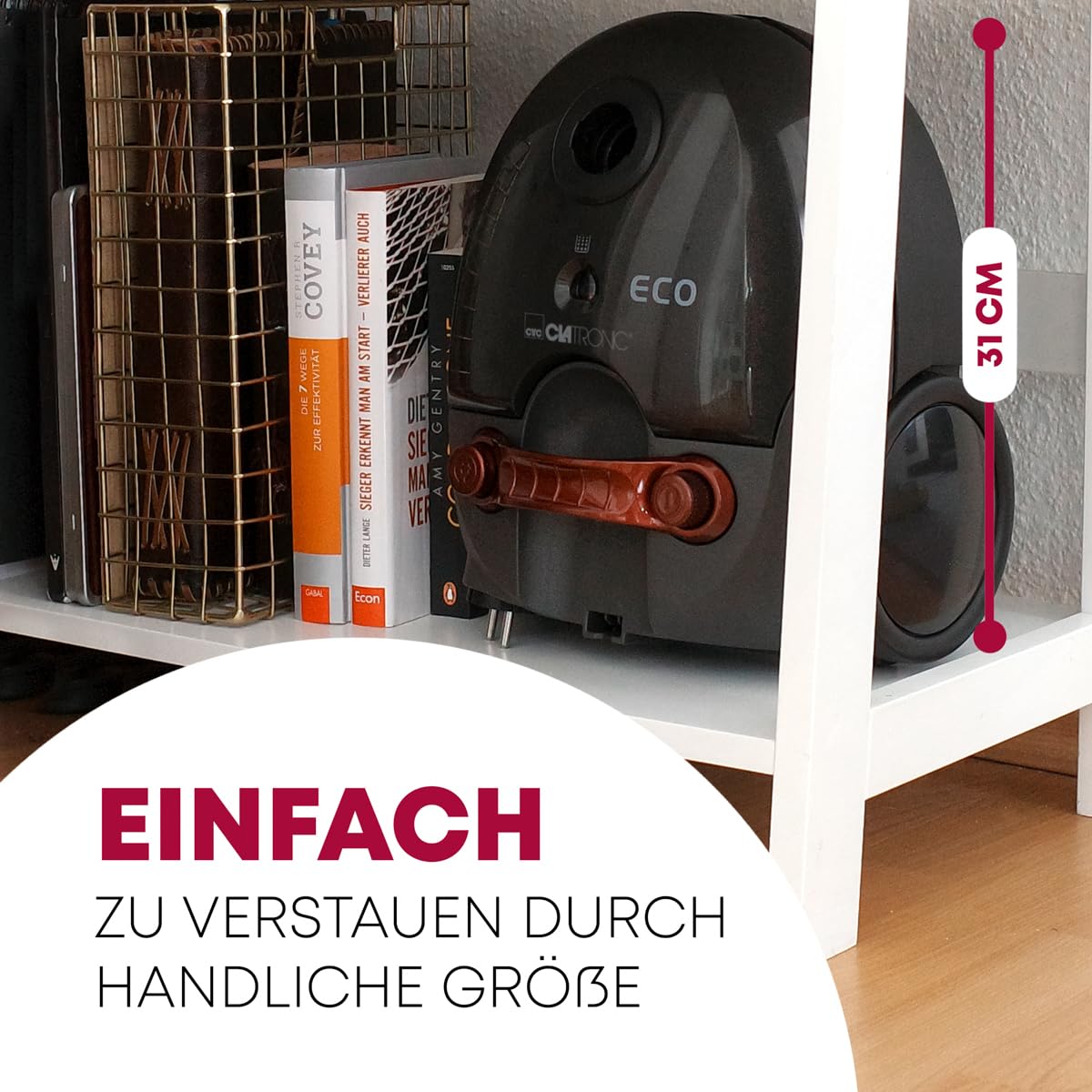 Clatronic® Staubsauger mit Beutel | Bodenstaubsauger mit energiesparenden 700 Watt | Staubsauger mit 5-Fach Mikrofiltersystem | Umschaltbare Bodenbürste und Bürsten-/Fugendüse | BS 1300 N anthrazit