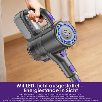 Suirviz Akku Staubsauger Kabellos, 500W/40000Pa/40 Min Akkustaubsauger mit Selbststehende, Leichter Stabstaubsauger mit grünem Licht, Ideal für Hartböden, Teppiche, Tierhaare