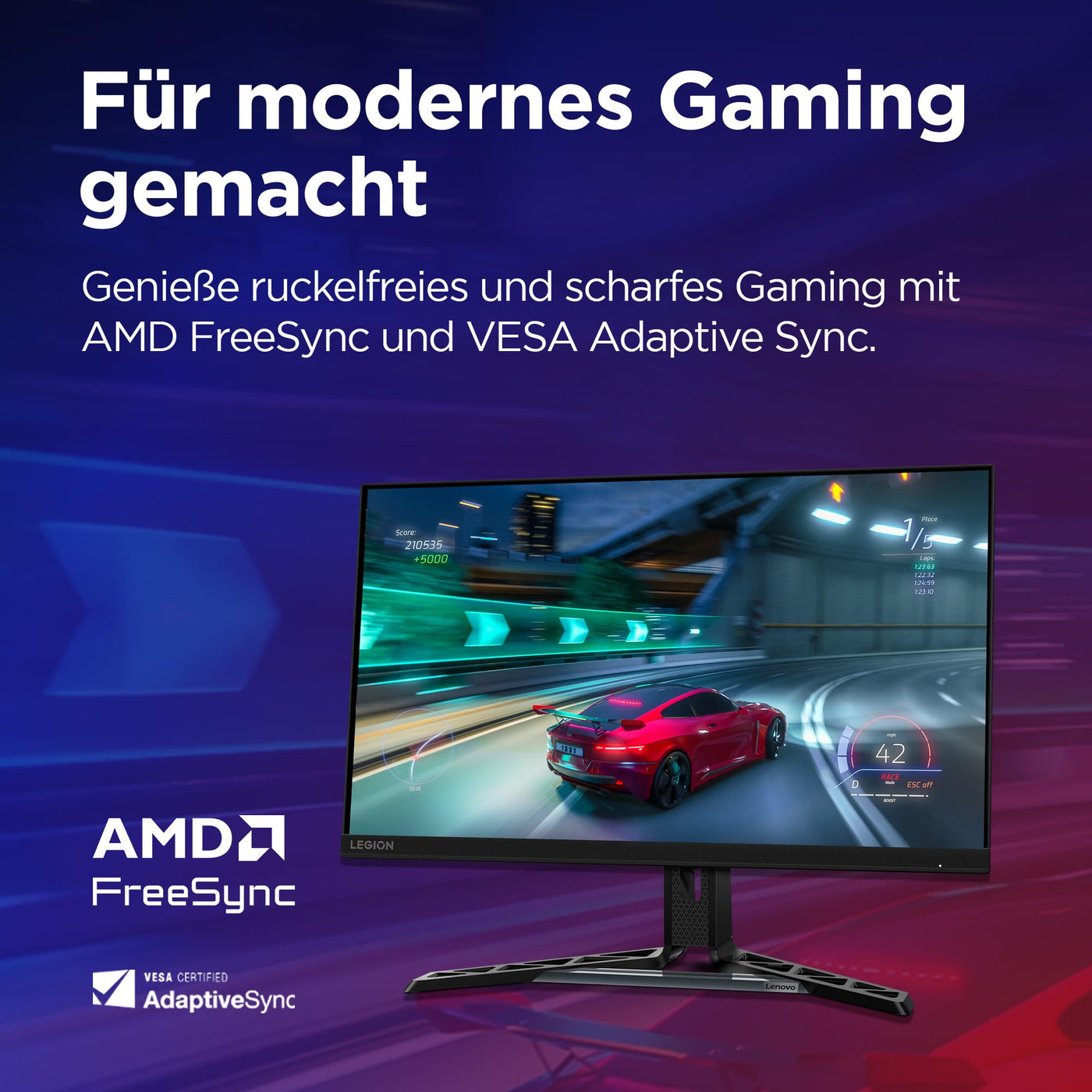 Lenovo Legion R27qe | 27" QHD Gaming Monitor | 2560x1440 | 180Hz | 450 nits | 0,5ms Reaktionszeit | HDMI | DisplayPort | AMD FreeSync | schwarz