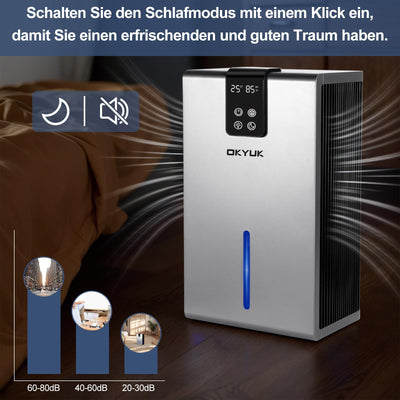 Luftentfeuchter Elektrisch 2700ml, Luftentfeuchter für Zuhause mit automatischer Abschaltung, 7-Farben-LED-Licht, ideal für Wohnmobil, Badezimmer, Schlafzimmer,Keller (Grau)