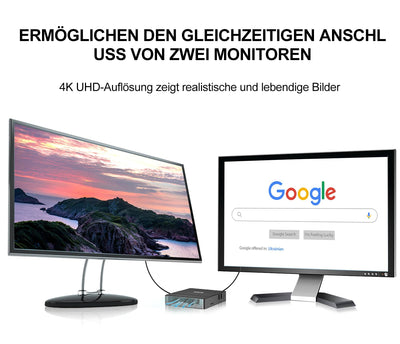 UXX Mini PC Unterstützung 512GB M.2 SSD Erweiterung, N3350 Micro Desktop Computer 64GB eMMC, Gaming PC 4K UHD Dual Display, BT, 2.4/5G WiFi, USB 3.0, HDMI für Büro/Home (Grau)