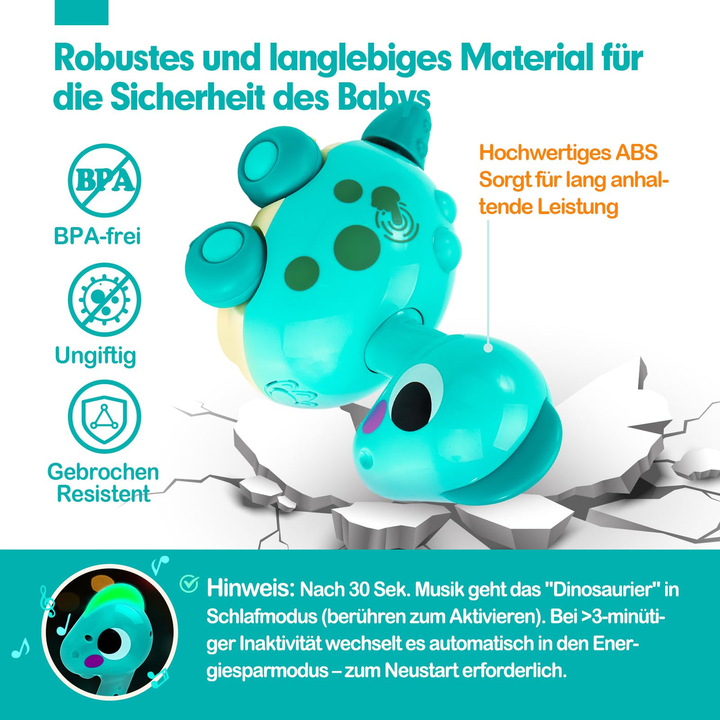 CubicFun Musik Dinosaurier Baby Spielzeug ab 6 9 12 Monate, Krabbelspielzeug mit Licht & Sound,Interaktives Krabbel Dino Baby Spielzeug 6 Monate,Tummy Time Toys,Weihnachten Geschenke für Junge Mädchen