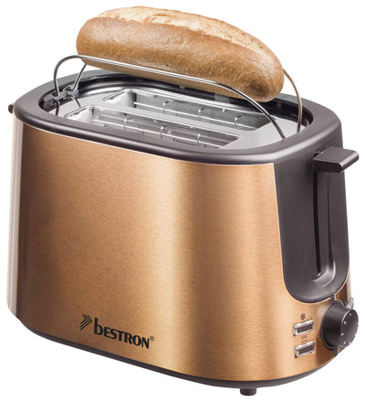 Bestron Toaster mit 2 Röstkammern, Krümelschublade und Brötchen-Röstaufsatz, 1.000 W, Edelstahl in Kupfer-Optik