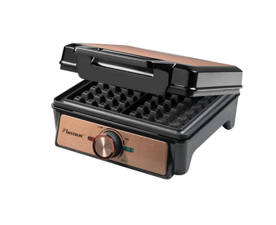 Bestron Waffeleisen für belgische Waffeln, Brüsseler Waffeleisen für zwei dicke Waffeln, mit Antihaftbeschichtung & Cool Touch Handgriff, Copper Collection, Farbe: Kupfer