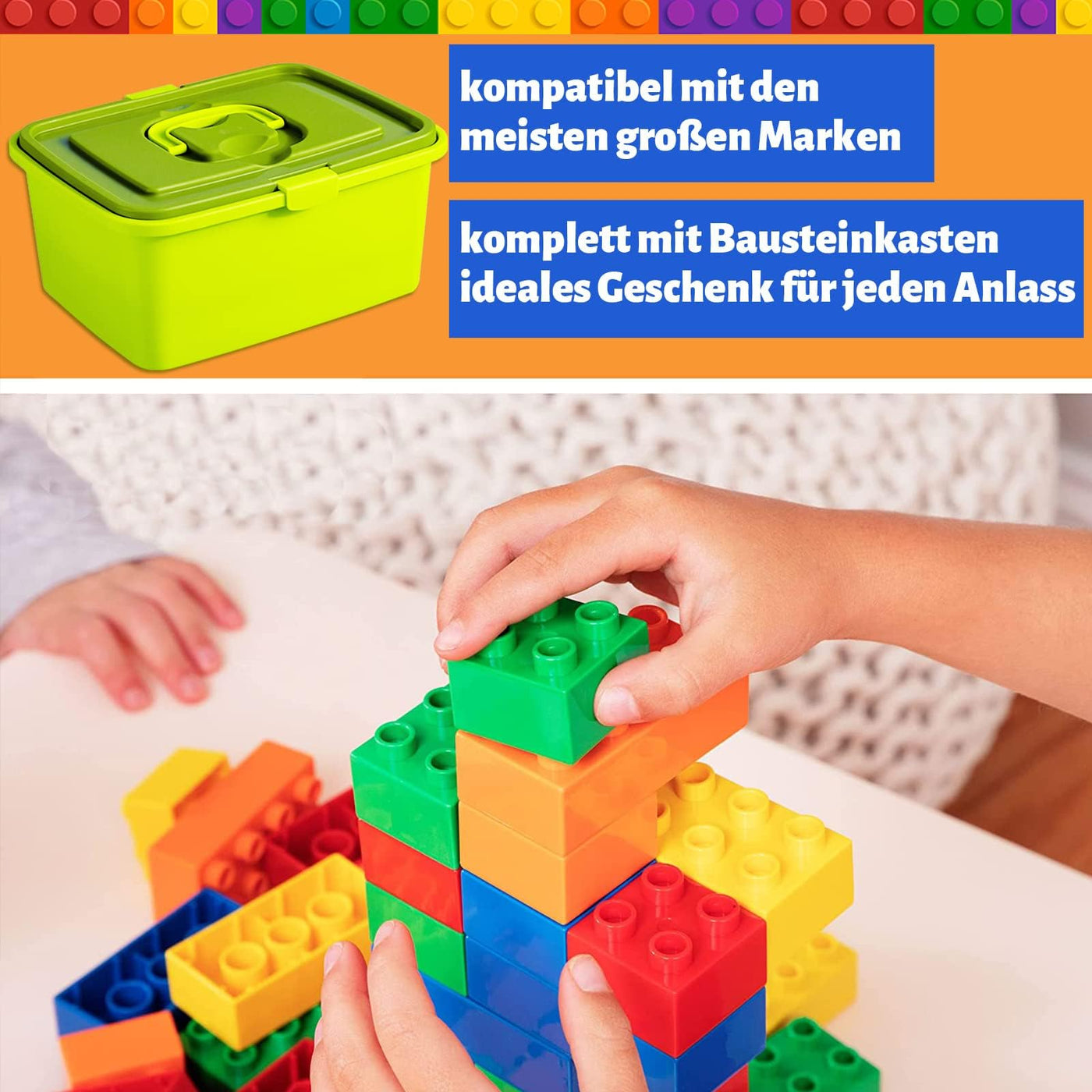 shineFinder Großen bausteine Kompatibel mit duplo bausteine, für Kleinkinder ab 2 Jahren mit Steinebox, Set für Kreatives Spielen, Lernspielzeug