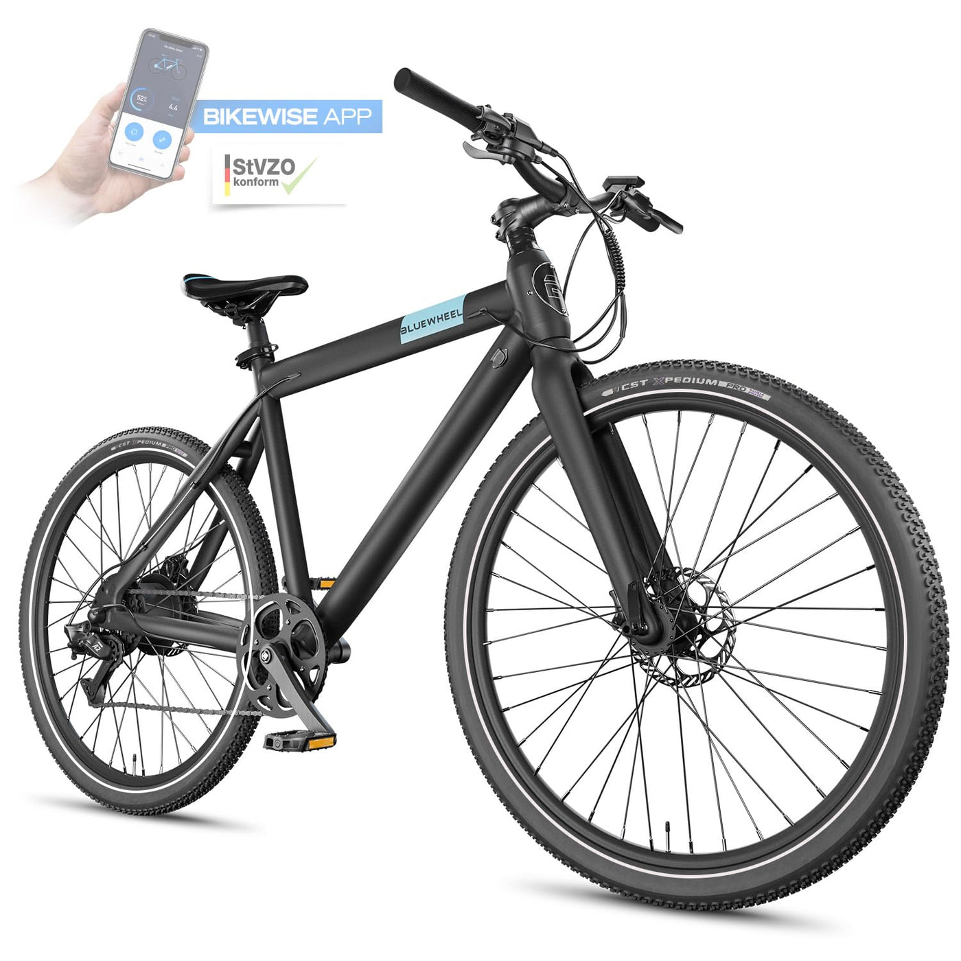 BLUEWHEEL City E-Bike 28" Leichtgewicht I Deutsche Qualitätsmarke | EU-konform E-Fahrrad | 7 Gänge, 250 W Hinterradmotor für 25 km/h | Elektrofahrrad mit App, integr. (BUTEO)