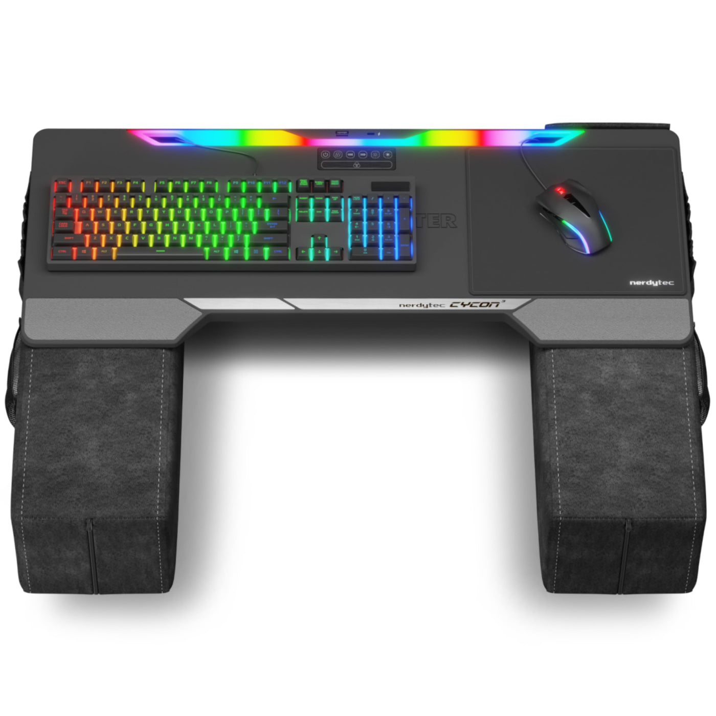 Couchmaster CYCON³ Black HORIZONLIGHT Bar - Ergonomisches Gaming Lapdesk für Couch & Bett - USB Hub Gaming Lapboard - Groß & Stabil (für PC, PS4/5, Xbox One/Series X, Laptops)