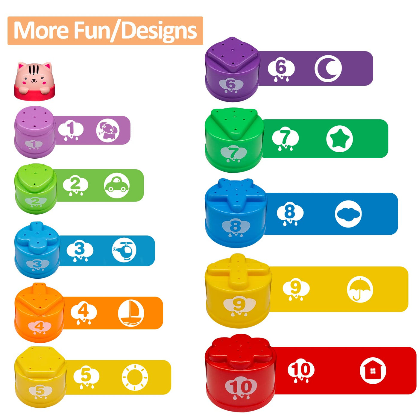 MOONTOY Stapelbecher Baby Spielzeug ab 1 Jahr, 11PCS Stapelturm Baby,Stapelwürfel ab 6 9 12 Monate,Badewannen Sandspielzeug 1-6 Jahr für drinnen, draußen, kinderspielzeug Geschenk