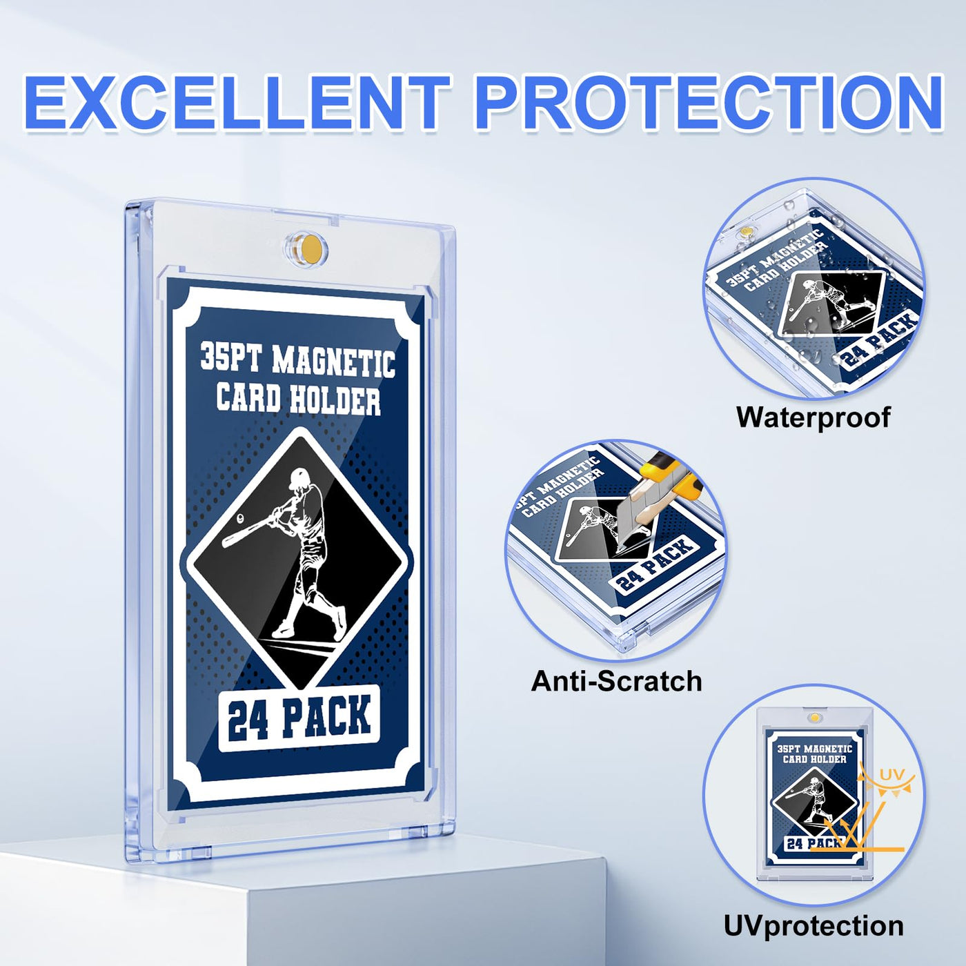35pt Magnetic Card Holder Sammelkarten Hüllen UV-Schutz Kunststoff,24 Pack Baseball Karten Schützer Hartplastik für sammelbare Sport-Karten Acryl Display Kartenkoffer Fit 2.5x3.5in
