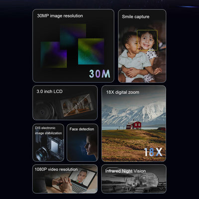 Topiky Videokamera Camcorder, 270 Grad Drehbarer LCD 18 Fach Zoom Camcorder, IR Nachtsicht Vlogging Kamera Recorder, Webcam Videokamera, Digitalkamera mit Pausenfunktion (Black)