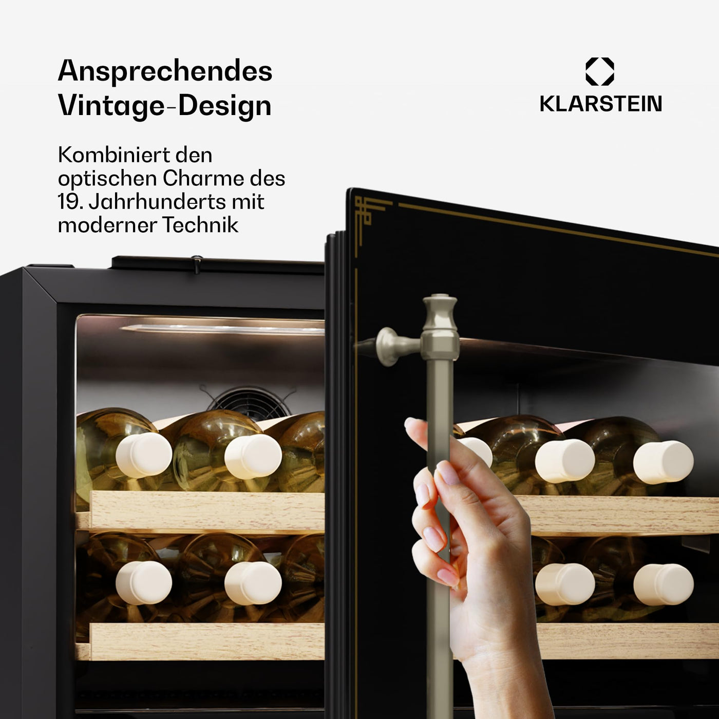 Klarstein Vinsider Victoria 36 Weinkühlschrank – 36 Flaschen, 2 Zonen, 5–22°C, Touch-Bedienung, LED, UV-Schutz, Einbau, schwarz