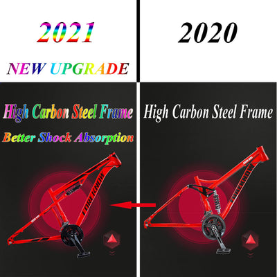 Wmmner Mountainbikes mit Doppelfederung mit Doppelscheibenbremse für Erwachsene, Männer, Frauen, 26/24 Zoll (66/61 cm), rutschfestes Mountainbike, Karbonstahl, Wanderrad